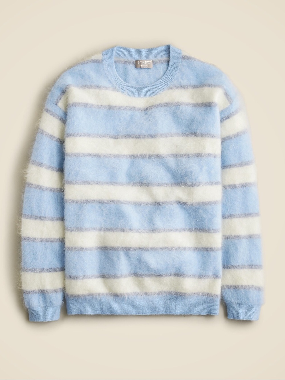 J. Crew Brushes Cashmere Blue, White & Gray Oversized Crewneck Sweater